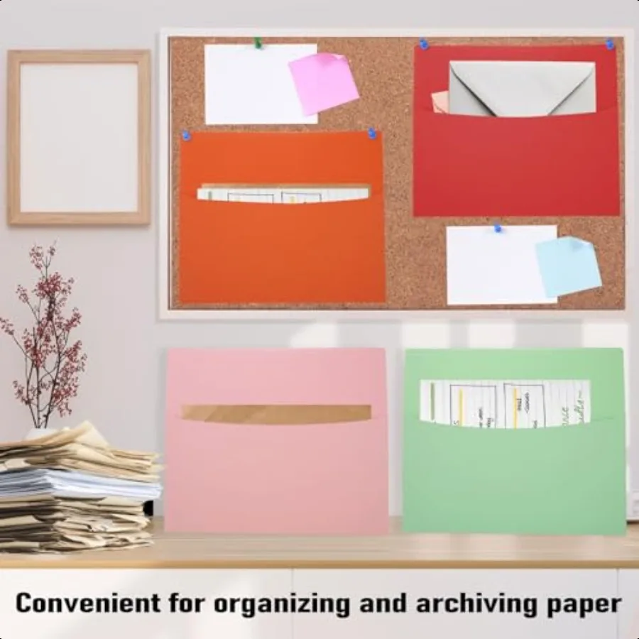 30개 대형 벽걸이 포켓, 10가지 밝은 색상 모음, 10 x 12인치 종이 벽걸이 폴더 홀더, 서류 정리함 (Bu용)