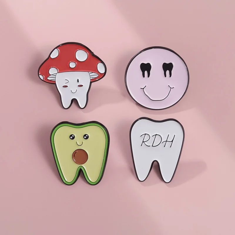 Creative Tooth Enamel Brooch Future Dentist Avocado Scalpel Bow Toothbrush Rabbit Fruit Princess Tooth Badge Punk Pins Jewelry