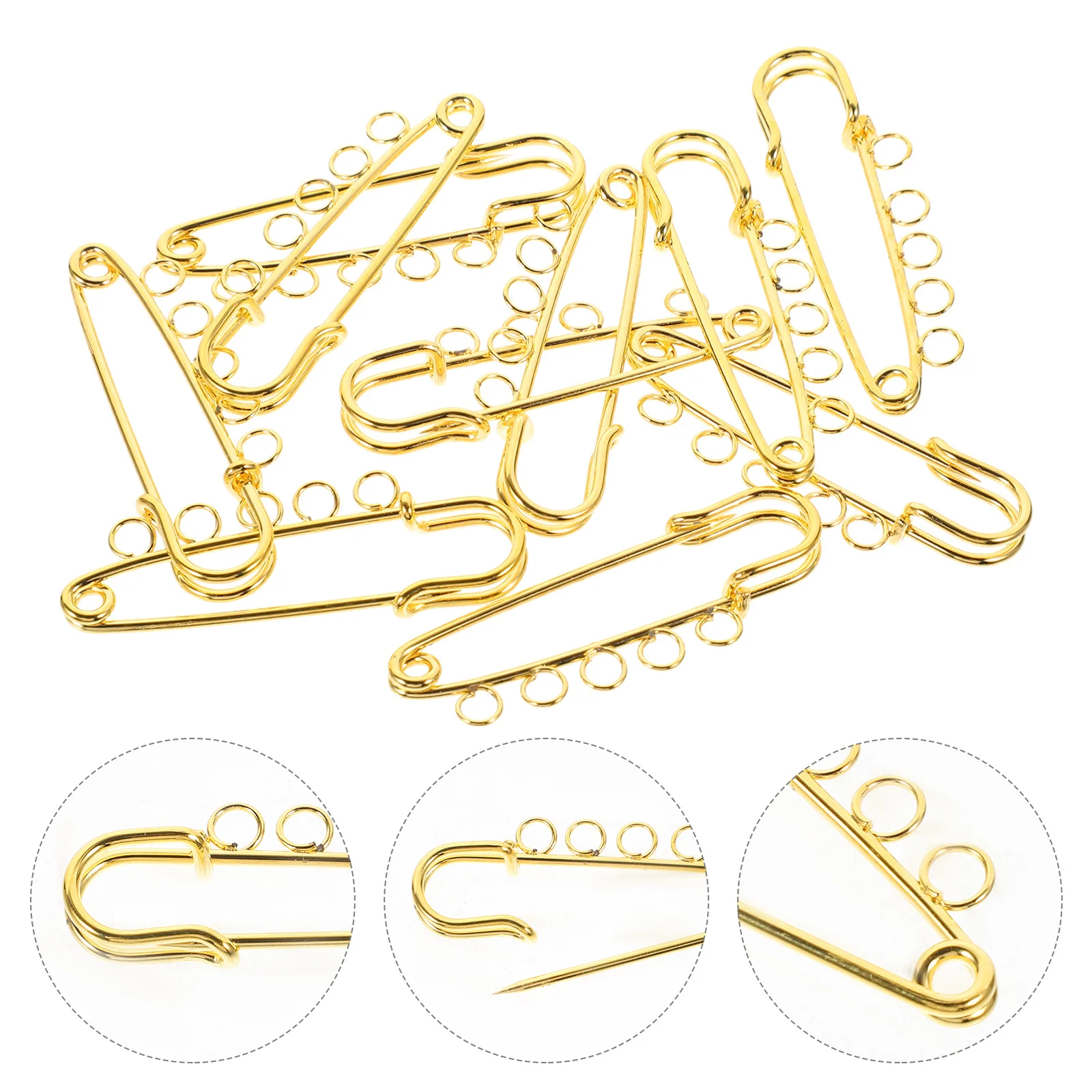 10 Pcs Back Clasp Secure Brooch Pin 5 Hole Safety Fall Decor for Kitchen Small Pins Clothes Alloy Golden