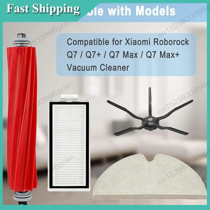 -BABQ Kit de acessórios para Xiaomi Roborock Q7 / Q7 + / Q7 Max / Q7 Max + Peças de aspirador de robô Escova lateral principal Filtro Hepa Pano de esfregão