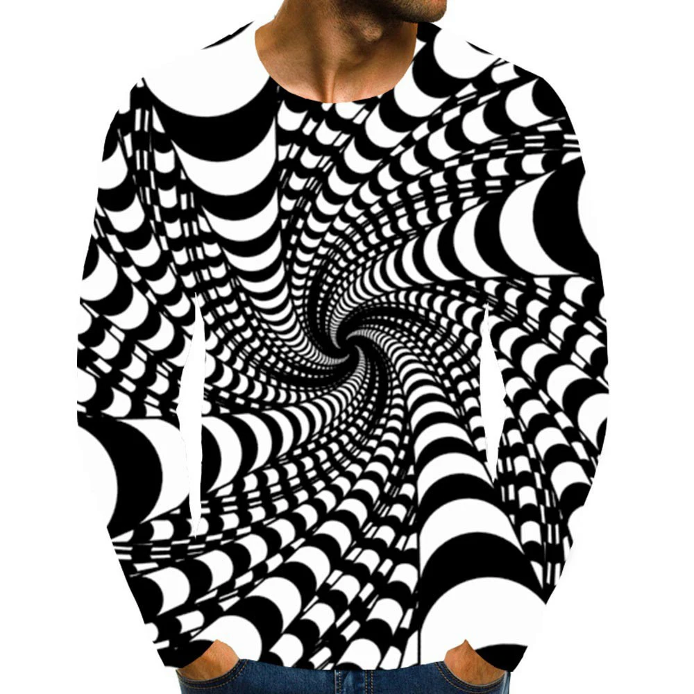 2022 Men's Optical Illusion Graphic Plus Size T-Shirt Print Daily Long Sleeve Tops Exaggerated Around Neck Rainbow Streetwear