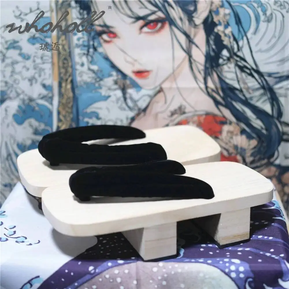 Japanese Wooden Geta Man Women Flip Flops Slippers Two-teeth Thick Platform Coplay Costumes Shoes Animation Clogs Shoes