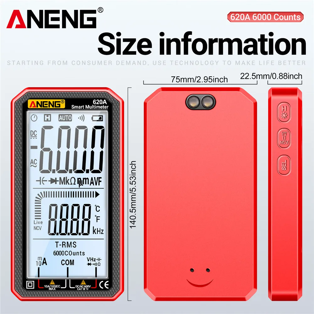 Multi functional digital display high-precision automatic shift free 620A ultra-thin full screen electrician specific multimeter