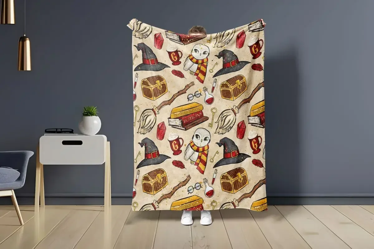 Halloween Gothic Divination Elements Flannel Throw Blanket – Soft Magic Props Design for Home, Sofa, Bed, Picnic, Travel, Office