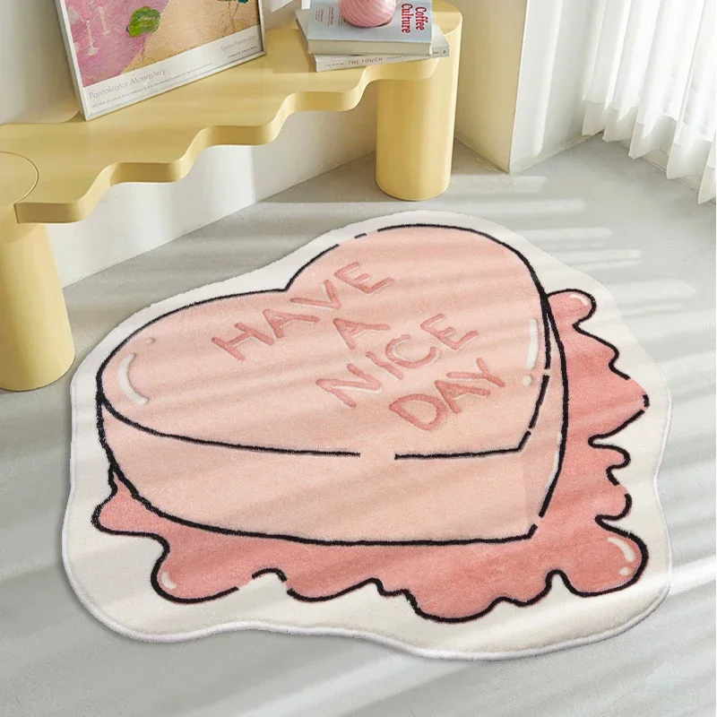 

Carpet for Bedroom Cute Style Pink Love Cake Bedside Rug Soft Comfortable Living Room Carpets Non-Slip Easy Care Cloakroom Rugs