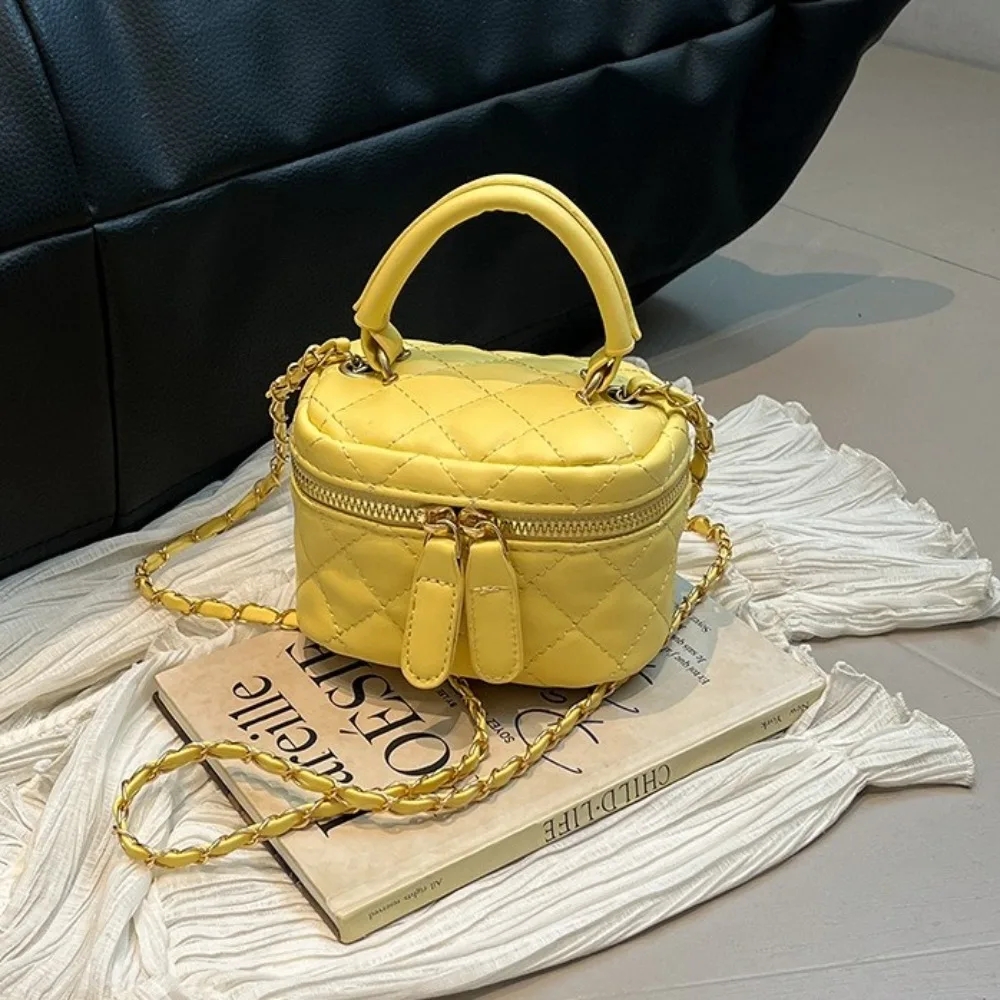 Мини-кожаная сумка-ведро со стеганой бриллиантами, клетчатый узор с золотой цепочкой, сумка через плечо, женская сумка через плечо