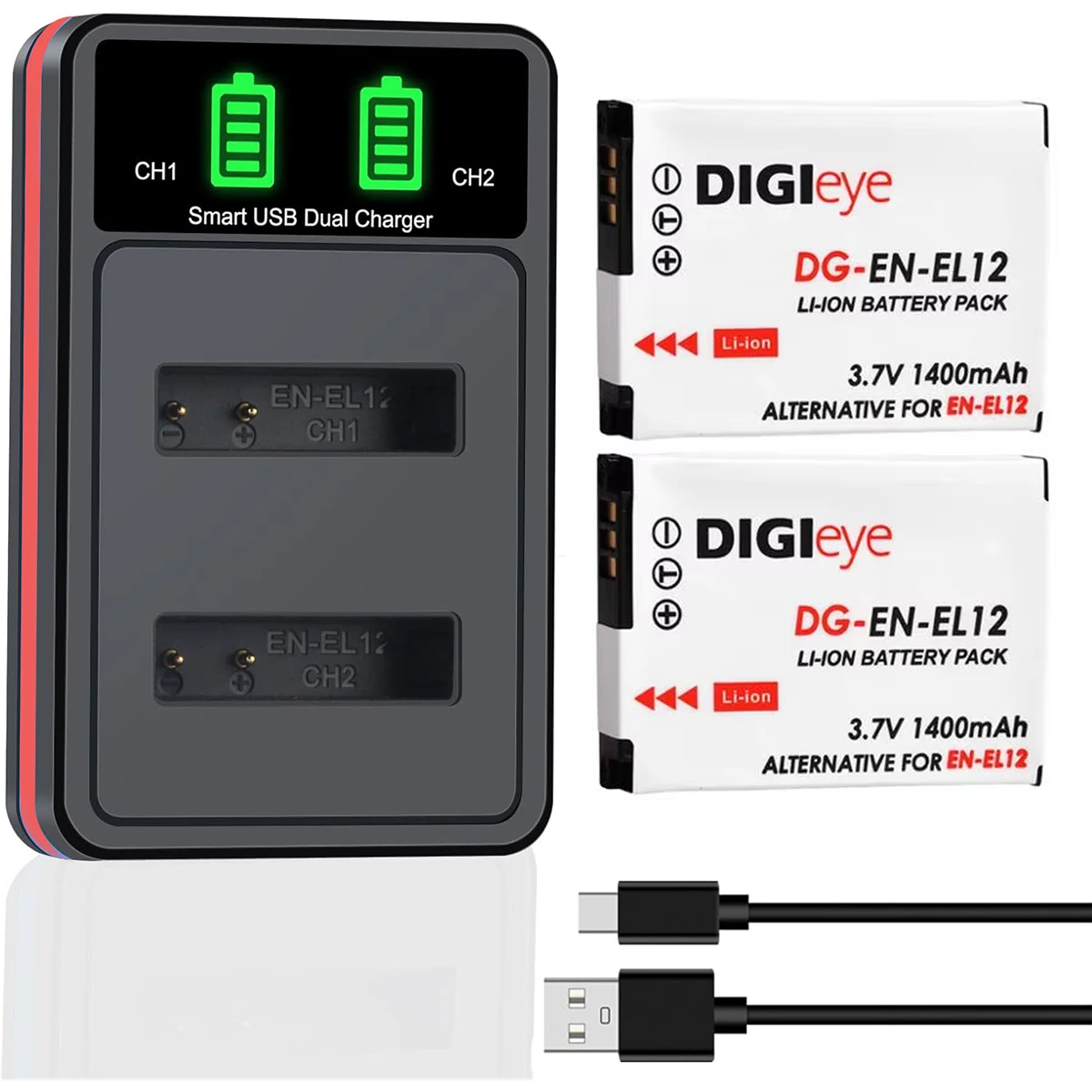 Batería de EN-EL12/cargador Dual USB para Nikon Coolpix S6000 S6100 S6200 S8100 S8200 S9500 S9700 AW100s AW110s AW120s