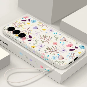 Étui de porte-badge à imprimé fleurs de luxe pour Samsung Galaxy A55 A54 5G A35 A25 A15 A14 A34 A52 S21 FE S22 S23 S24 Ultra Silicone 10 meilleures coques de téléphone avec ficelle en vente - No4