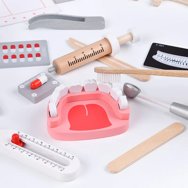 Mới Đồ Chơi Bác Sĩ Cho Trẻ Em Bằng Gỗ Giả Vờ Chơi Bộ Bộ Trò Chơi Cho Bé Gái Bé Trai Mô Phỏng Hồng Y Khoa Bác Sĩ Nha Khoa Y Học Vải túi