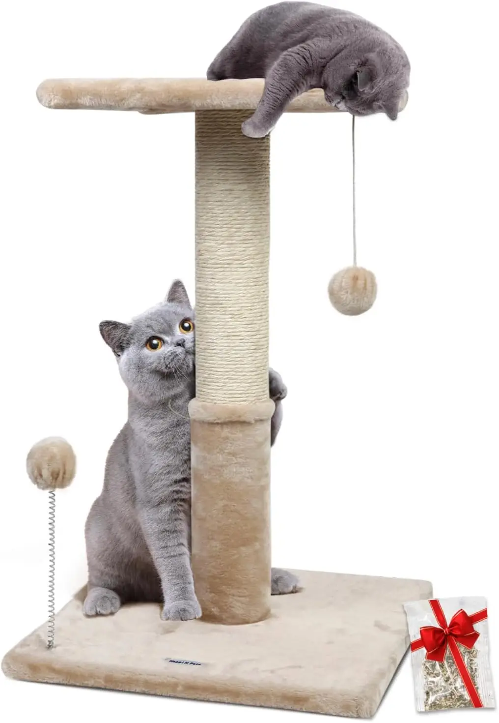 

26" Cat Scratching Post with Platform, Sisal Cat Tree Tower for Indoor Cats, Featuring with Hanging Balls & Cozy Cat Per