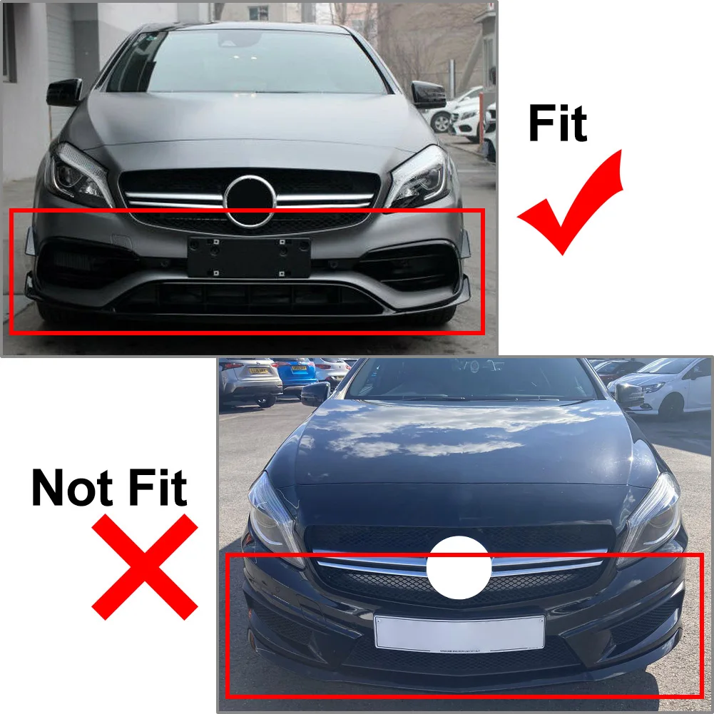 2Pcs Black ABS Car Front Bumper Lip Splitter Spoiler Side Canards For Mercedes Benz A-Class W176 A200 A45AMG 2016 2017 2018