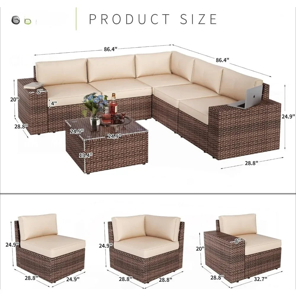 6 Pieces Patio Furniture Set, Outdoor Wicker Rattan Sectional Sofa for Patio, Garden, and Poolside, Garden Furniture Sets