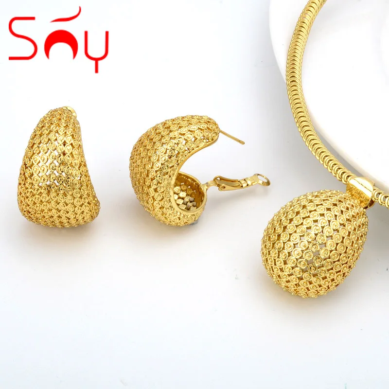 

Sunny Jewelry Sets Fashion Classic 18K Gold Colour Hot Sale For Women Earrings Pendant Necklace Romantic Wedding Party