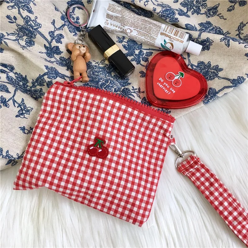 Cosmetic Bags Women Makeup Bag Plaid Korean Fashion Students Lipstick Portable College Travel Multi-function All-match 가방 Cute