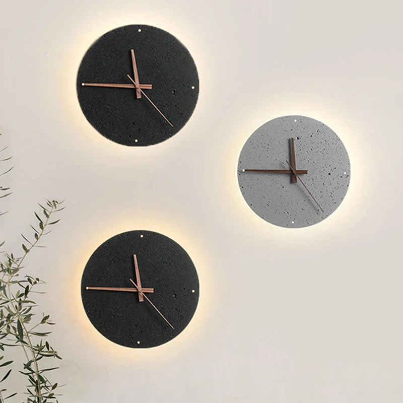 Modern Creative Black Stone Clocks Home Lighting Wabi Sabi Apartment Room Corridor Staircase Wall Lamps Led Bedhead Lighting