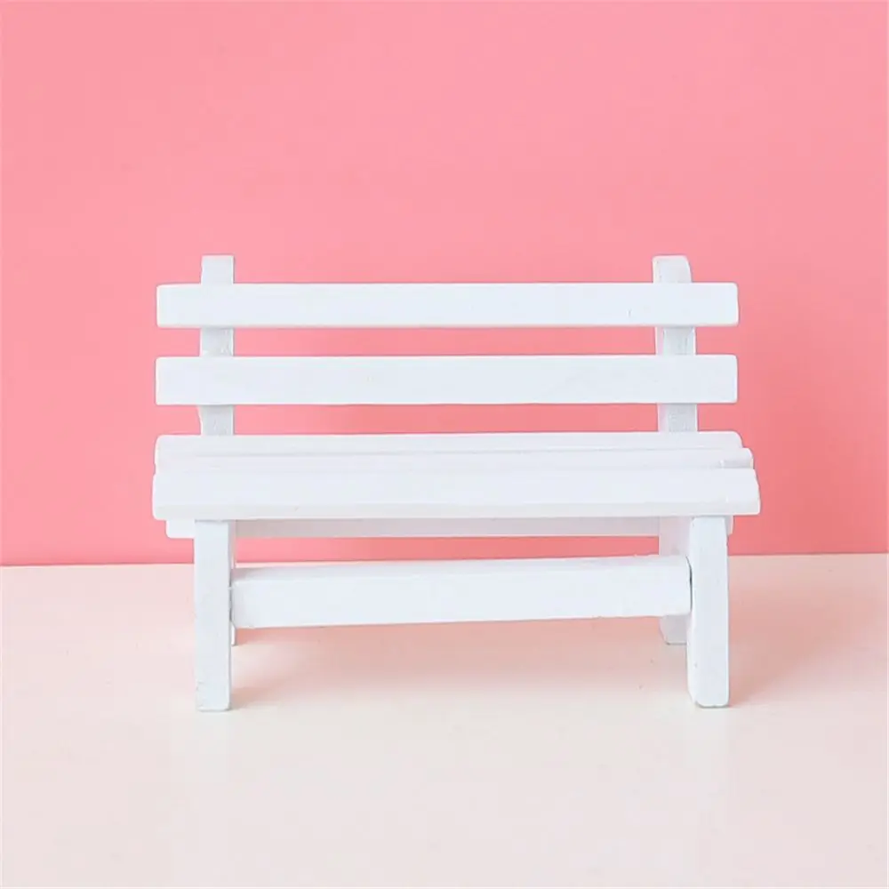Wood White Stool Mini Chair Bench Ornaments Decoration Crafts Garden Decor Dollhouse Furniture Figurines