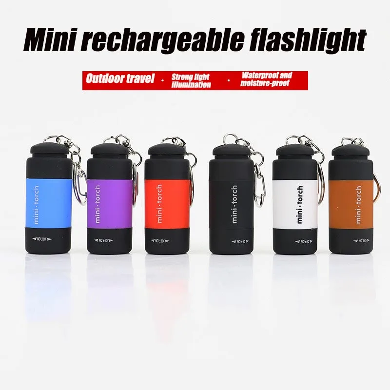LED Pocket Keychain USB Rechargeable Flashlight Multifunctional Strong Light Waterproof for Outdoor Hiking Camping Mini