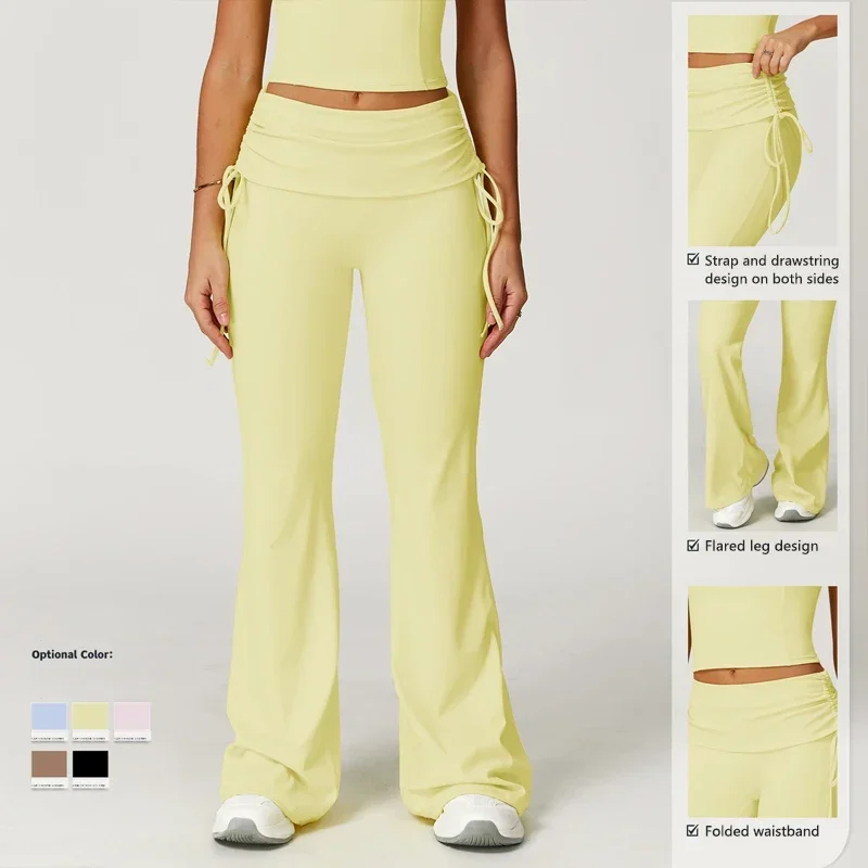 Casual Cuffed High-Waisted Yoga Flared Pants Gym Fitness Workout Bell-Bottom Trousers Push Up Slim Sports Leggings
