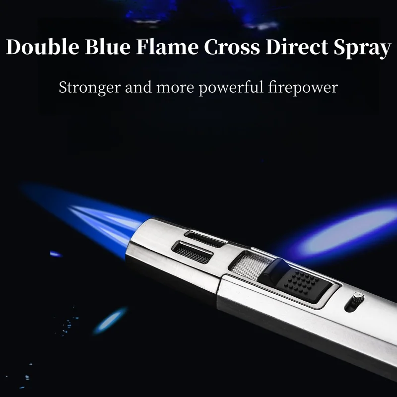 Briquet torche HONEST style stylo, double jet coupe-vent, flamme bleue, rechargeable, pour cigares et moxibustion, avec verrouillage métallique, petit format pour hommes