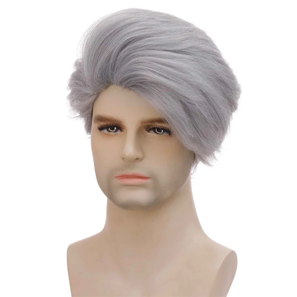 European and American Men\'s Wig New Fashion Hair Personality Daily Wear Silver Gray Fiber Head Cover Short Man