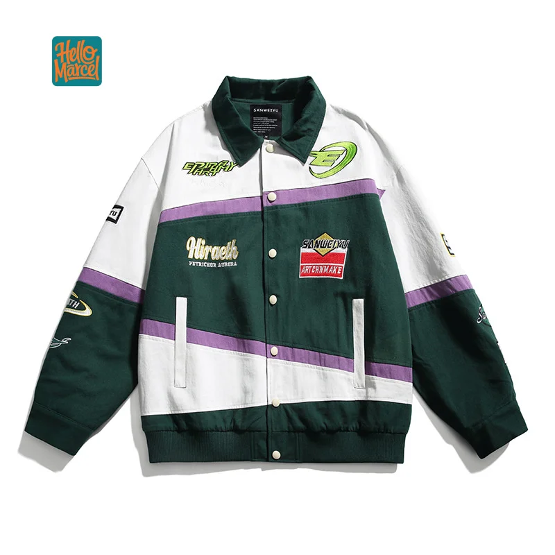 HELLOMARCEL EU US Size Luxury Quality High Street Jacket Retro Racing Baseball Autumn Oversize Motorcycle Jacket