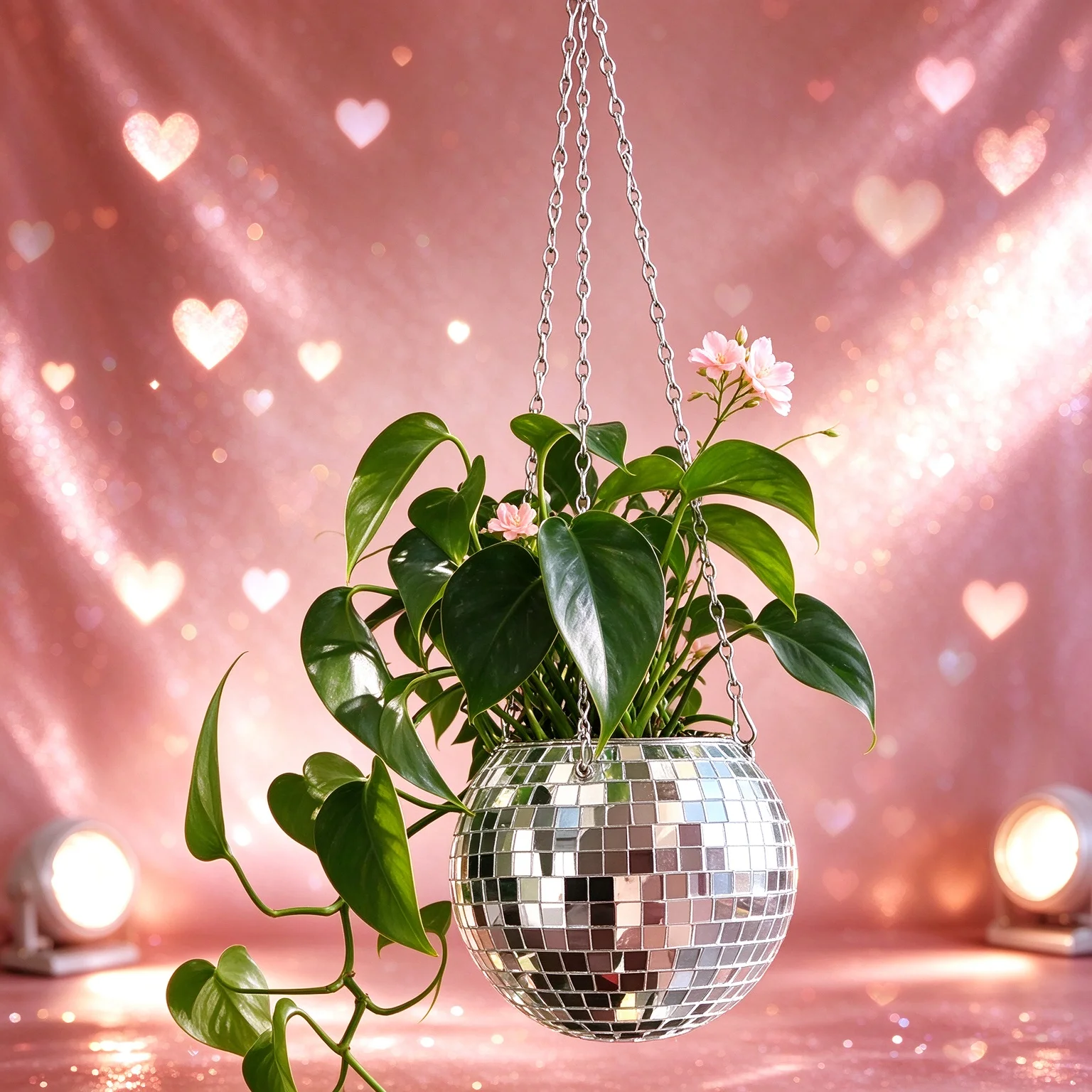 Hanging Mirror Disco Ball Planter with Chain, Flower Pot for Indoor Succulents, Boho Room Decor, Cute Gift for Plant Lovers
