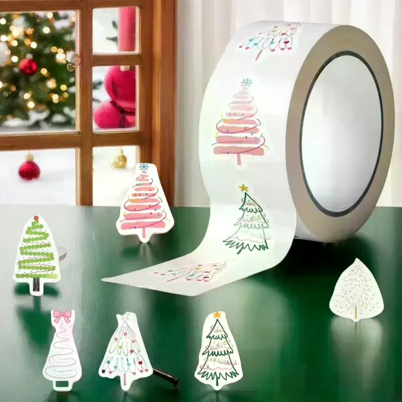 Unique Christmas Tree Stickers/Roll; Christmas Gift Wrapping Sticker Labels; Reward Stickers For Scrapbooking Station