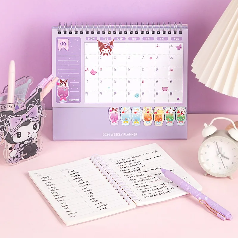 2024 Sanrio Hello Kitty Calendars Standing Desktop Mini Office Monthly Table Calendars Stand Portable Up Calendar Office Decor