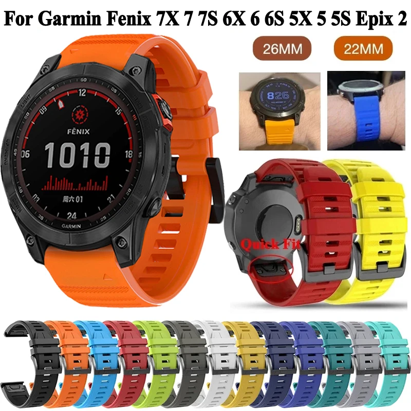 20mm 22mm 26mm Sport Silicone WatchBand Strap For Garmin Fenix 7X 6X 5X plus Easyfit Wriststrap For Fenix 3HR Band Quick Release