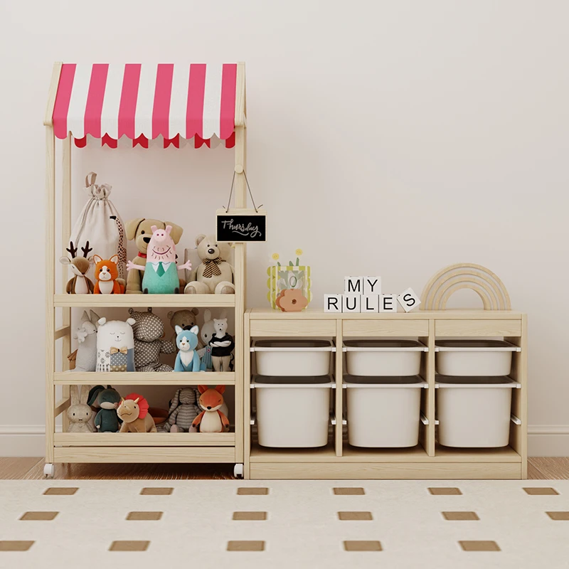 children's room picture book bookshelf Solid wood children's locker Montessori toy storage cabinet small shop household