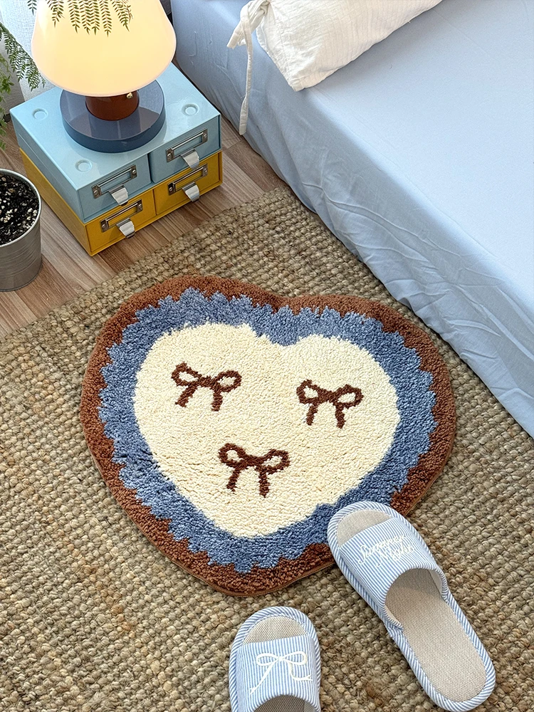 

Batoom Bedroom Carpet Absorbent Anti-slip Heart Knot hine Waable Home Use Rug Bede Blanket Soft Fabric