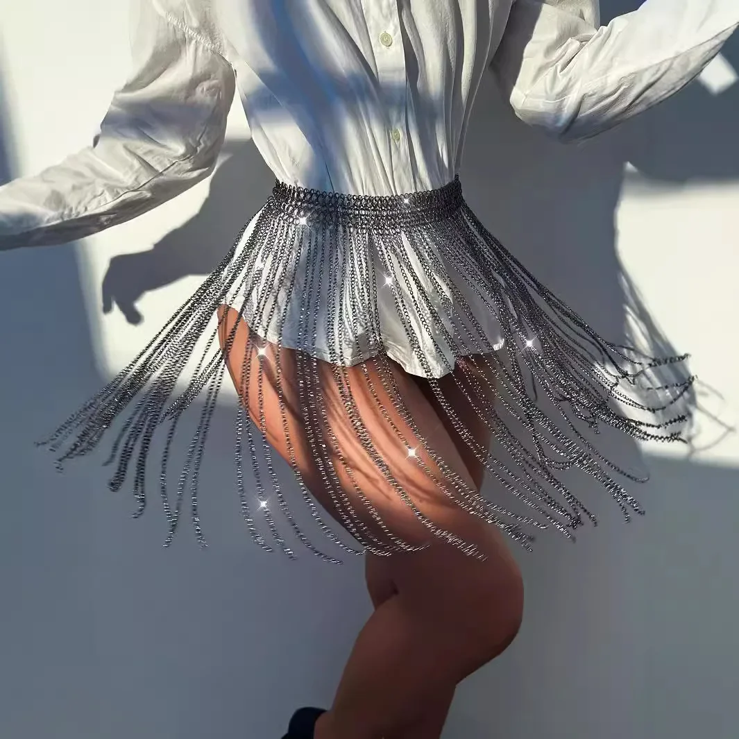 

Wide Irregular Metal Waist Chain Mini Skirt Women Metal Alloy Tassel Adjustable Sizes Belly Chain Dance Party Sexy Body Chain