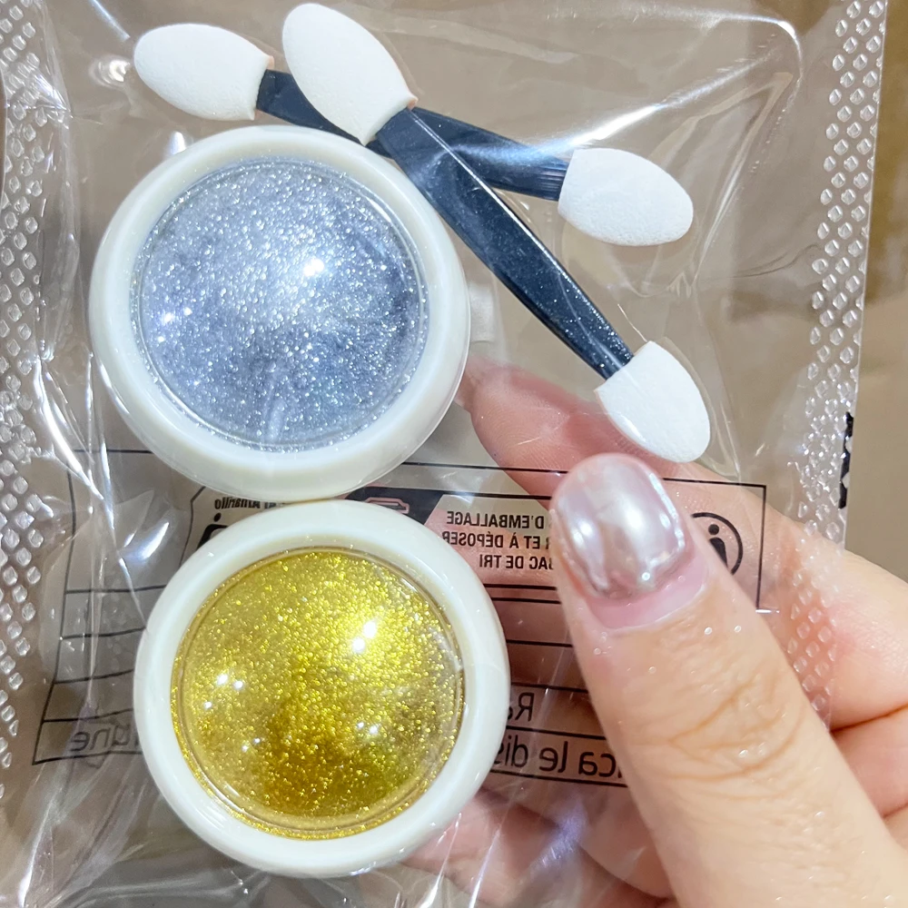 2個入り ゴールド シルバー メタリック ミラー グリッター ネイルアート ダスト ホログラフィック スパークリング ゴールドパウダー UVジェルポリッシュ クロム ラビング ピグメント ﻿ ﻿