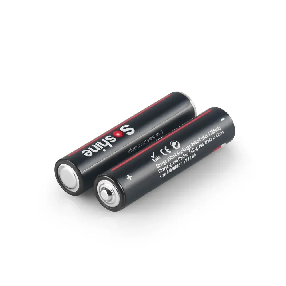 1100mWh AAA 1.5V Rechargeable Li-ion Batteries with 4-in-1 USB Cable for Flashlights, Cameras and Toys, Soshine 4-Pack