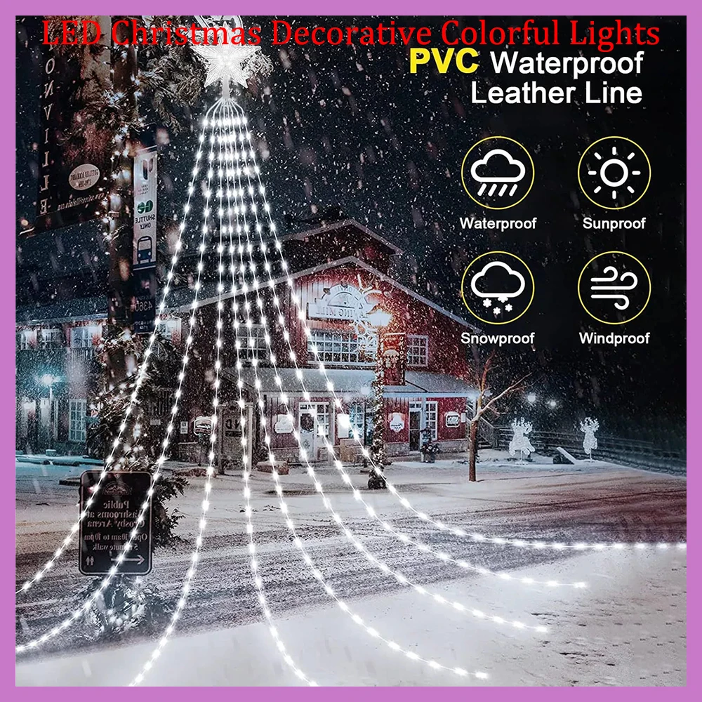 LED Christmas Decorative Colorful Lights USB Wire Waterfall String Lights For Trees Outdoor Decoration
