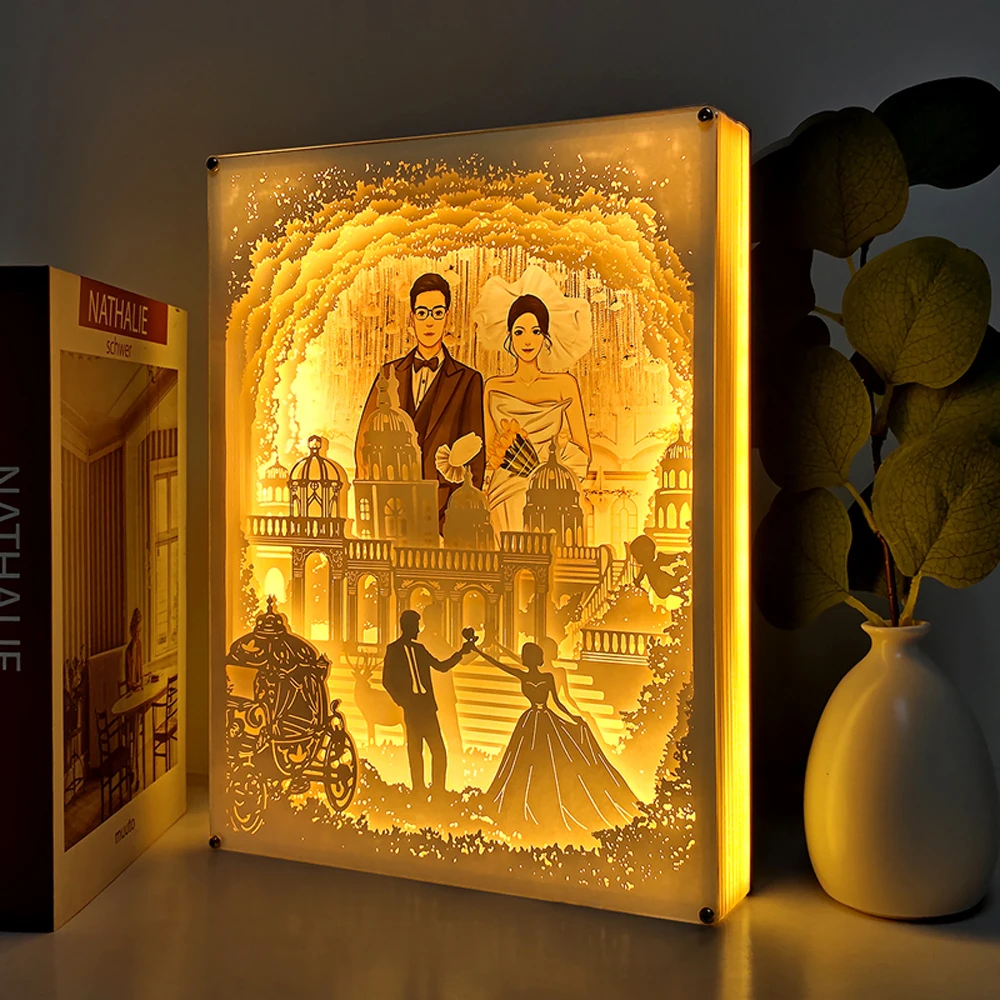 Wedding Couple Gift Custom Photo Picture LED Night Light 3D Paper Cut Shadow Box Room Decor Bedside Table Lamp