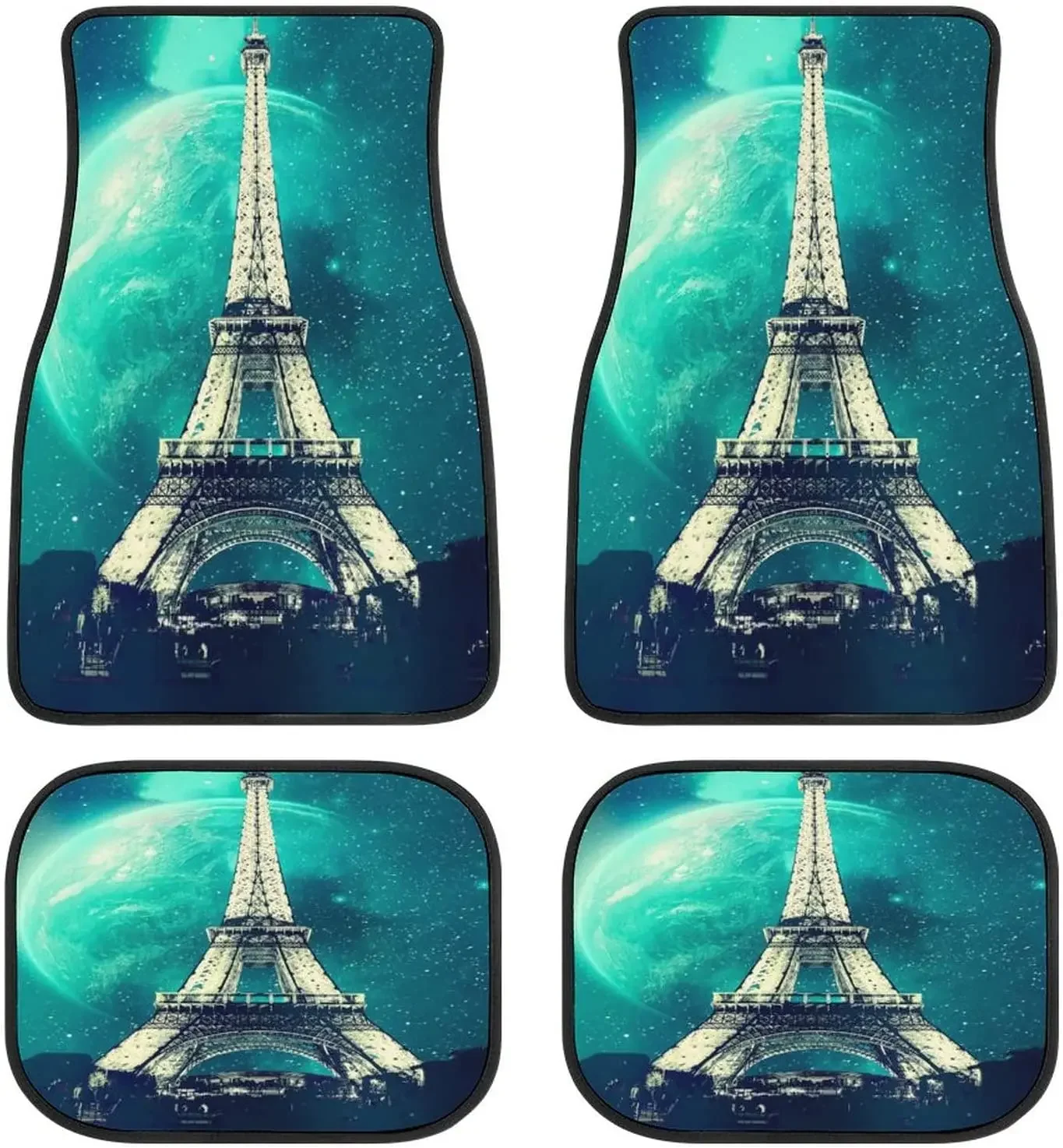 Neon City View Green Eiffel Tower Car Mats Universal Fit Car Floor Mats Fashion Soft Waterproof Car Carpet FrontRear 4 Pieces F