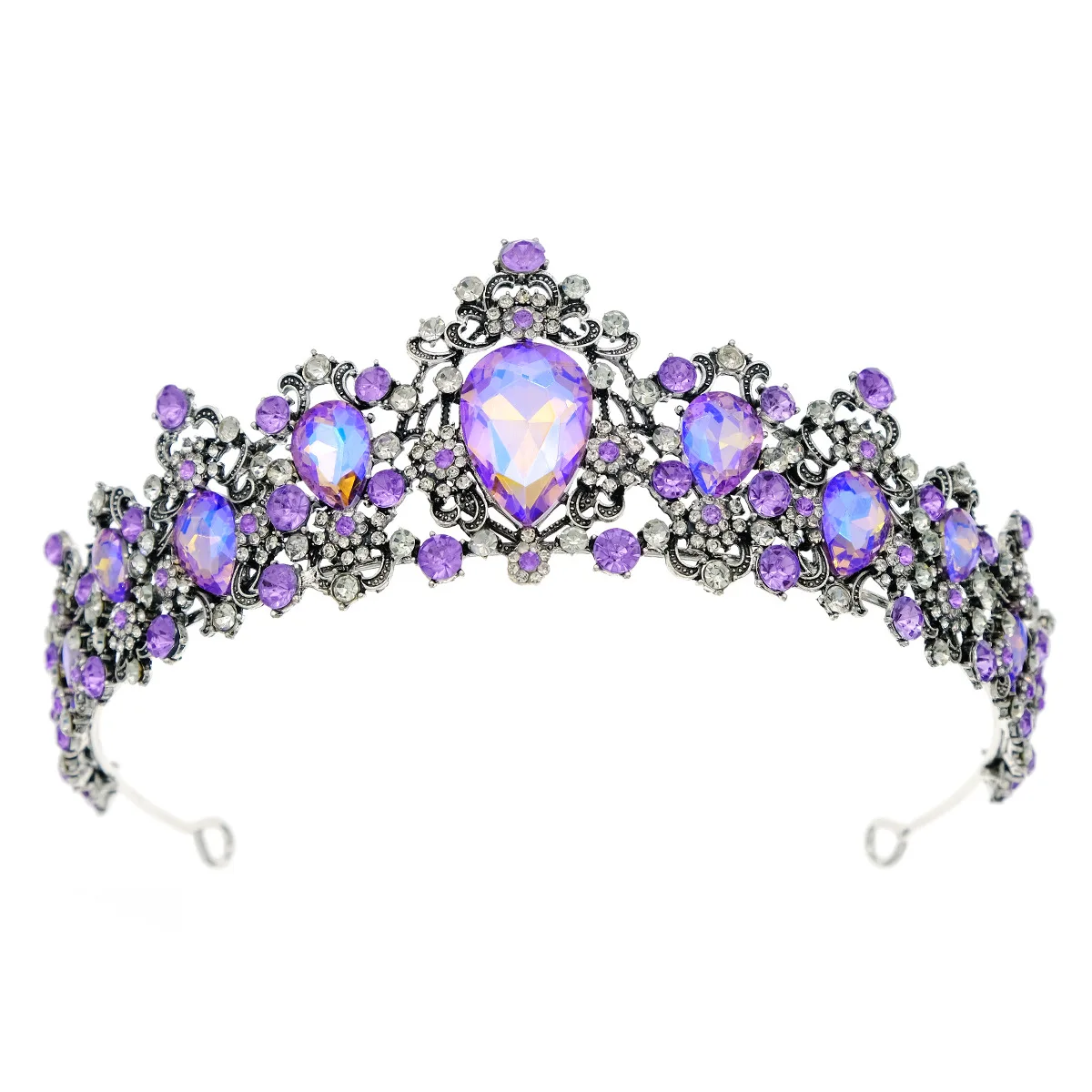 Baroque Luxury Purple Crystal Heart Bridal Tiaras Crown Rhinestone Pageant Diadema Collares Headpieces Wedding Hair Accessories