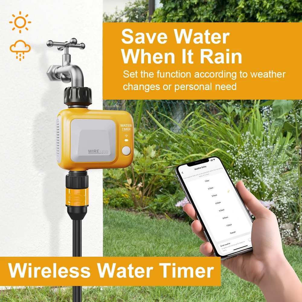 2024 Eshico Tools Wireless Water Timer 2 Watering Modes WiFi/Bluetooth Remote Control Garden Watering Sprinkler Lazy Artifact