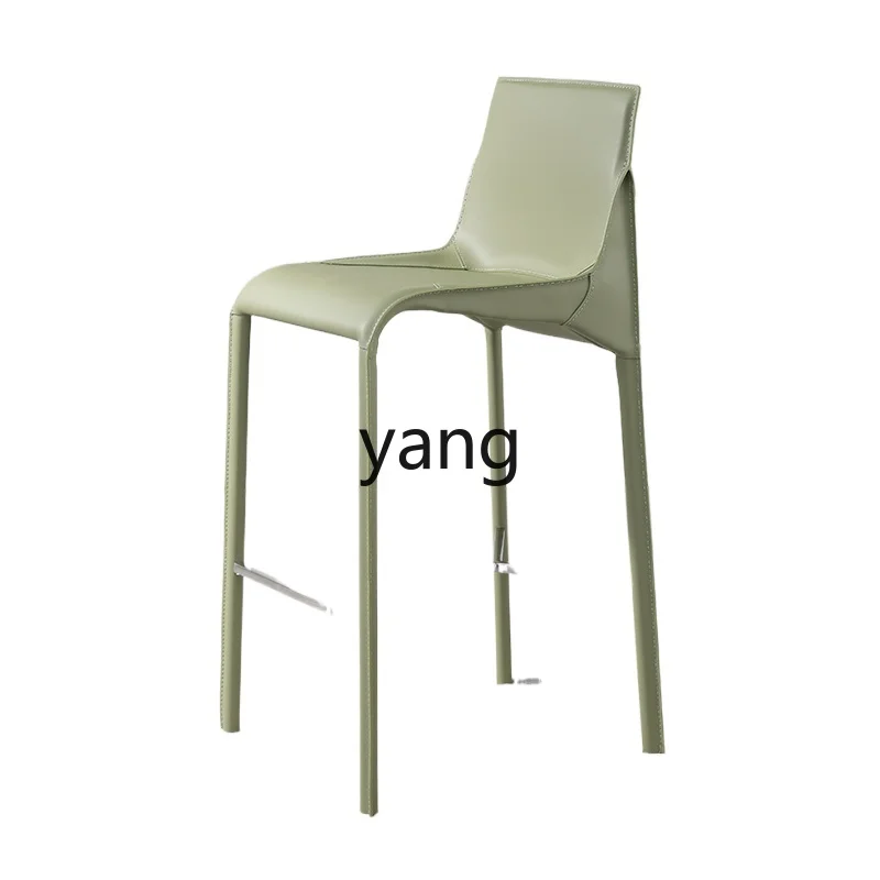 Yjq Minimalist Saddle Leather Bar Stool Designer Model Home High-Leg Backrest Bar High Sense Bar Stool