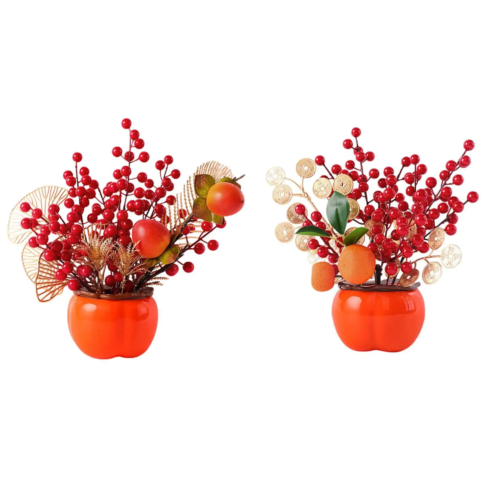 Chinese New Year Ornament Fake Flower Blessing Bucket Artificial Potted