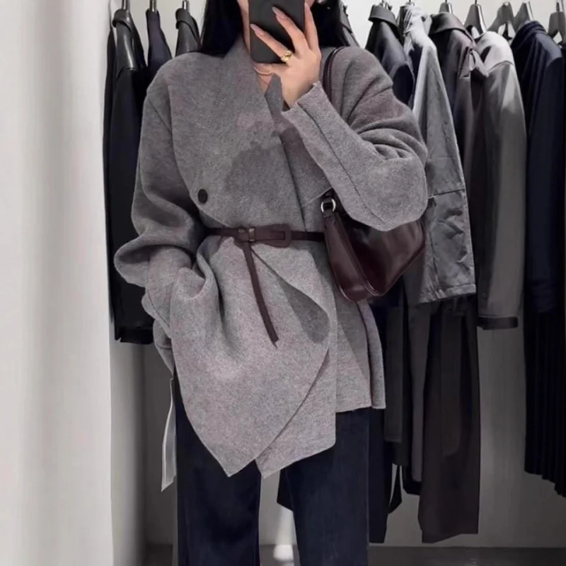 

Korean Style High-End Waist-Cinching Elegant Sweater Coat Autumn Winter New Solid Color Mid-Length Knitted Cardigan Women'S Fas