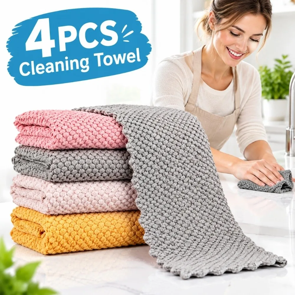 Microfiber Cleaning Towel Absorbent Thickened Dishcloths Towels Non Greasy Feature Pearl Weave Kitchen Towel Car Washing