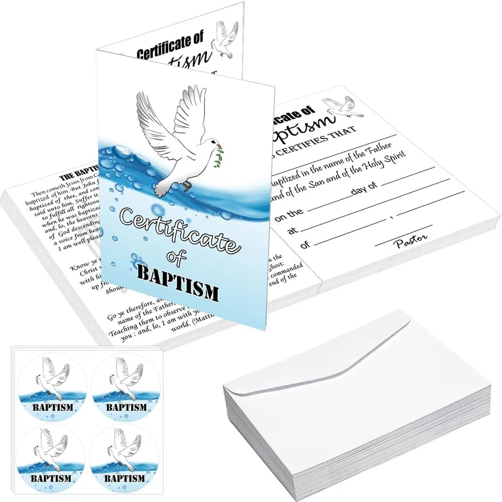 10 Pack Baptism Certificates for Church with Envelopes 8 x 10 Inch Certificate of Baptism Baptismal Certificates