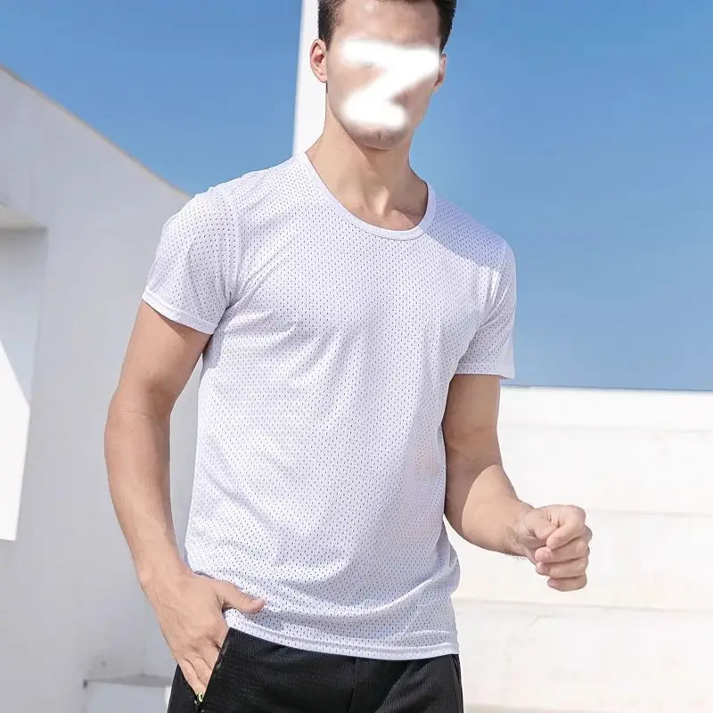 

Ice Silk Men's T-irt ort Sve Loose Thin Dry Qui Summer Thin Sle Workwear Resistant Stain able Versatile Body...