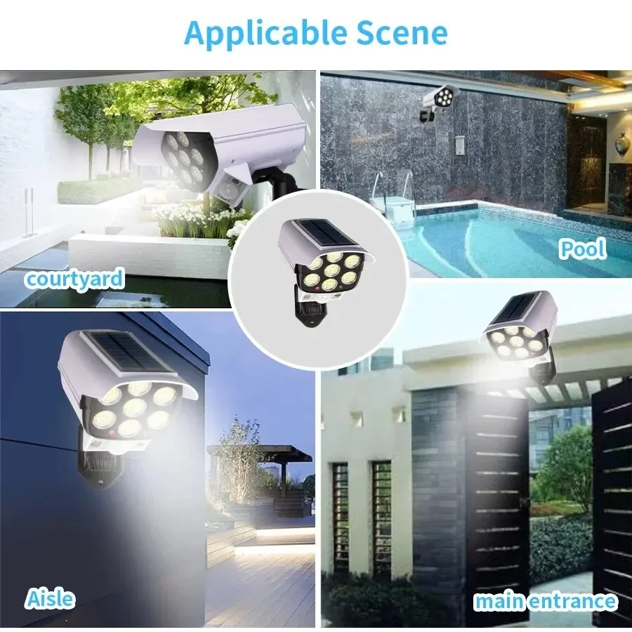 Solar Lights Outdoor Waterproof Motion Sensor Dummy Camera 77 LEDs Solar Spotlight Wall Street External Solar Lamp Garden Light