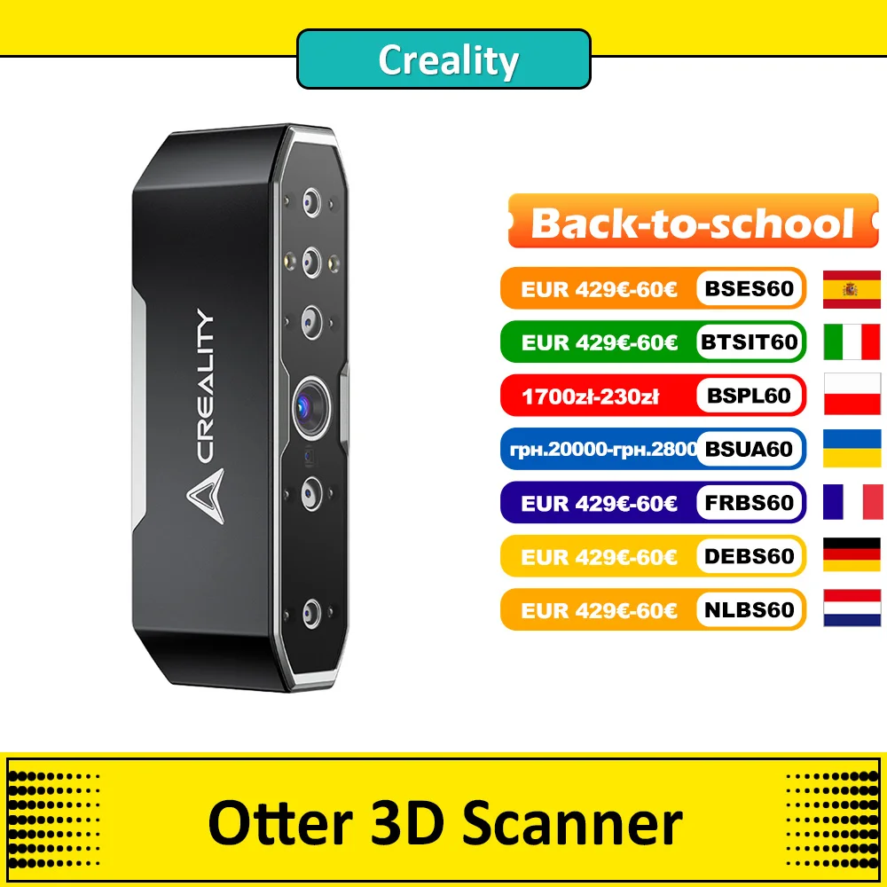 Scanner 3D Creality Otter, velocità di scansione 20fps, precisione di 0.02mm, visione Stereo a 4 lenti, scansione a colori a 24 bit, 8 luci a infrarossi