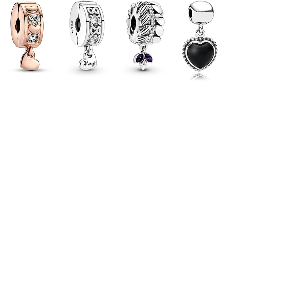 

925 Silver Bead Family Always Pavé Infinite Hearts Dangling Wheat Grains Clip Charm Fit Fashion Women Bracelet Gift DIY Jewelry
