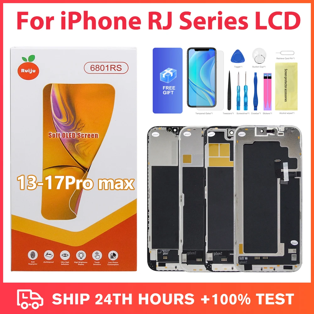 RJ SOFT OLED Screen LCD Display Touch Digitizer Assembly Replacement for iPhone 13 14 15 16 17 Pro Max Plus Display