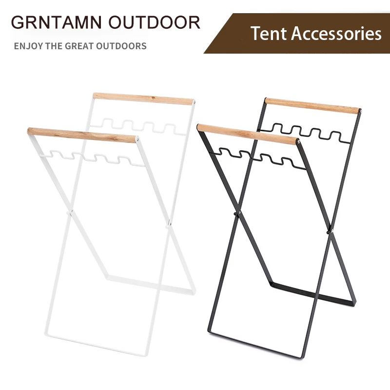 

Foldable Outdoor Trash Bin Camping Household Waste Holder Rack Kitchen Storage Shelf Supporting Wooden Handle Garbage Can